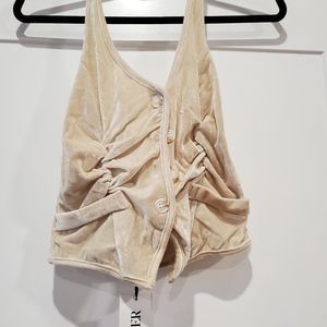 button up beige halter waistcoat top